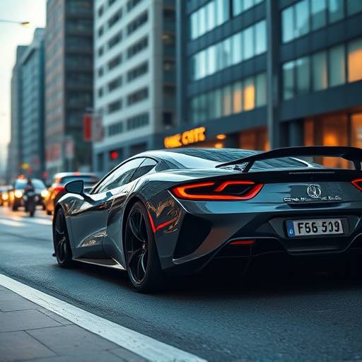 Fotografia de um carro esportivo em uma rua da cidade