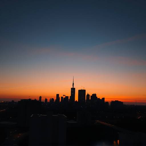 Fotografia de um skyline urbano ao entardecer