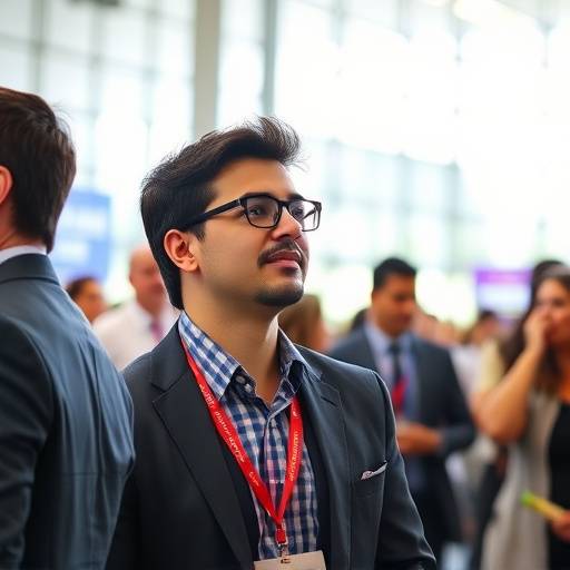 Fotógrafo capturando participantes em um evento corporativo em um centro de convenäões em Curitiba