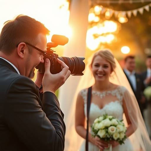 Fotógrafo capturando um casamento com uma câmera profissional